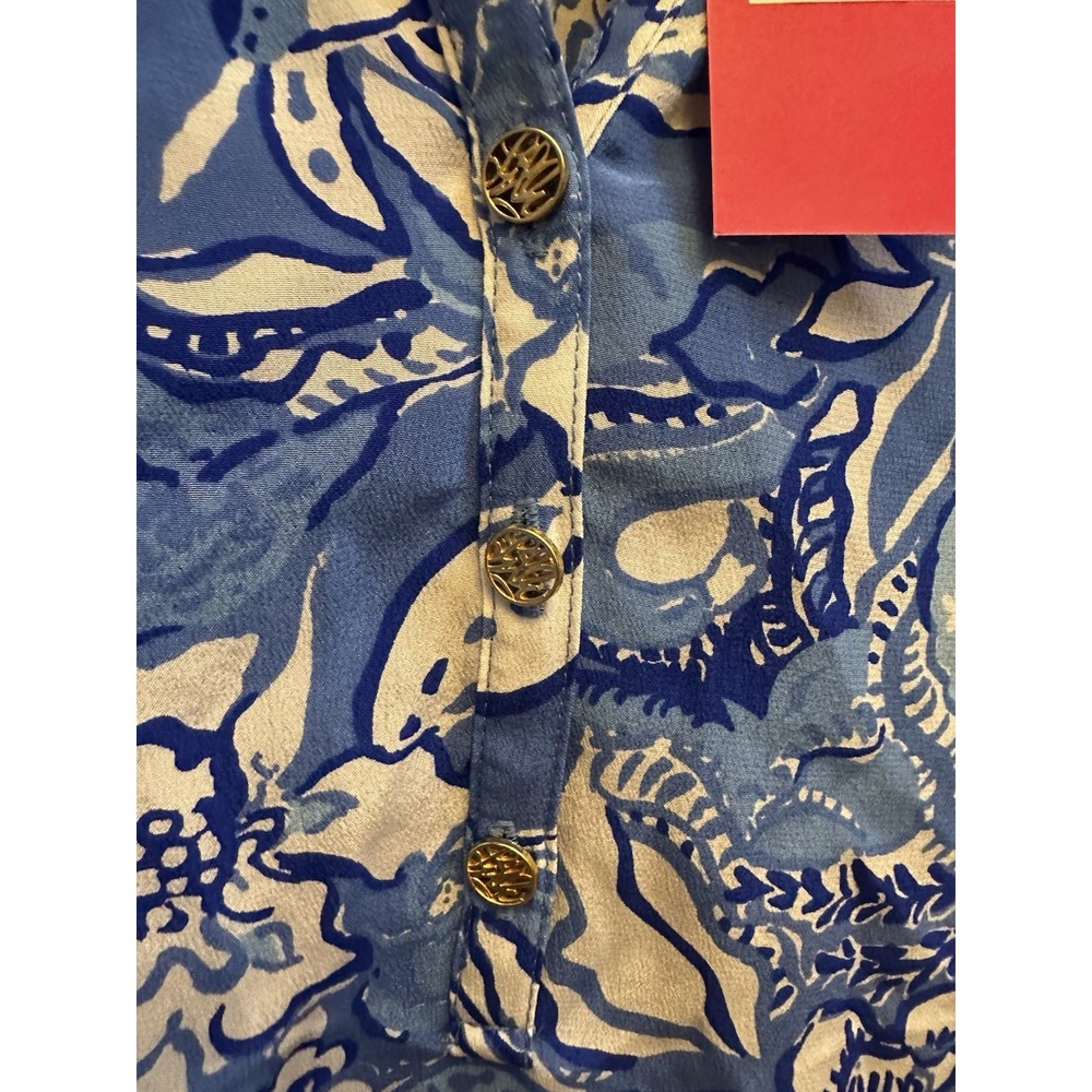Lilly‎ Pulitzer Elsa Silk Top Blue Tang Flocking Fabulous Sz Large NWT $178 - Picture 4 of 7